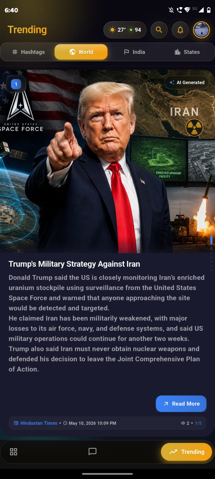 Klluster trending world news screenshot
