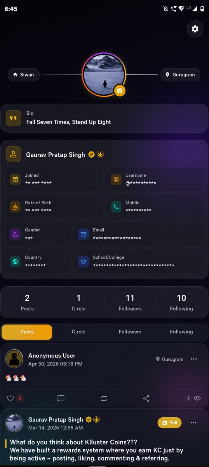Klluster profile and social identity screenshot